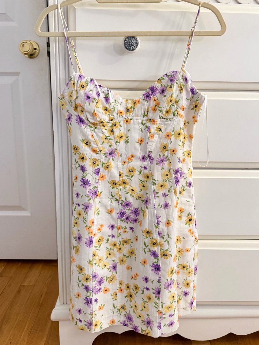 Zara White Floral Mini Dress with Corset Detail